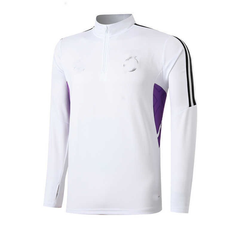 2022/23 Real Madridnk White-Black Youth Tracksuit(Neck Zipper)